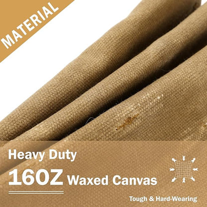 16OZ Waxed Canvas Tool Tote Bag | Large-Capacity Tool Storage Tote with 10 External Pockets | Multi-Purpose Garden Tool Carrier for Gardening, Wrench, and Carpentry Tools – Khaki