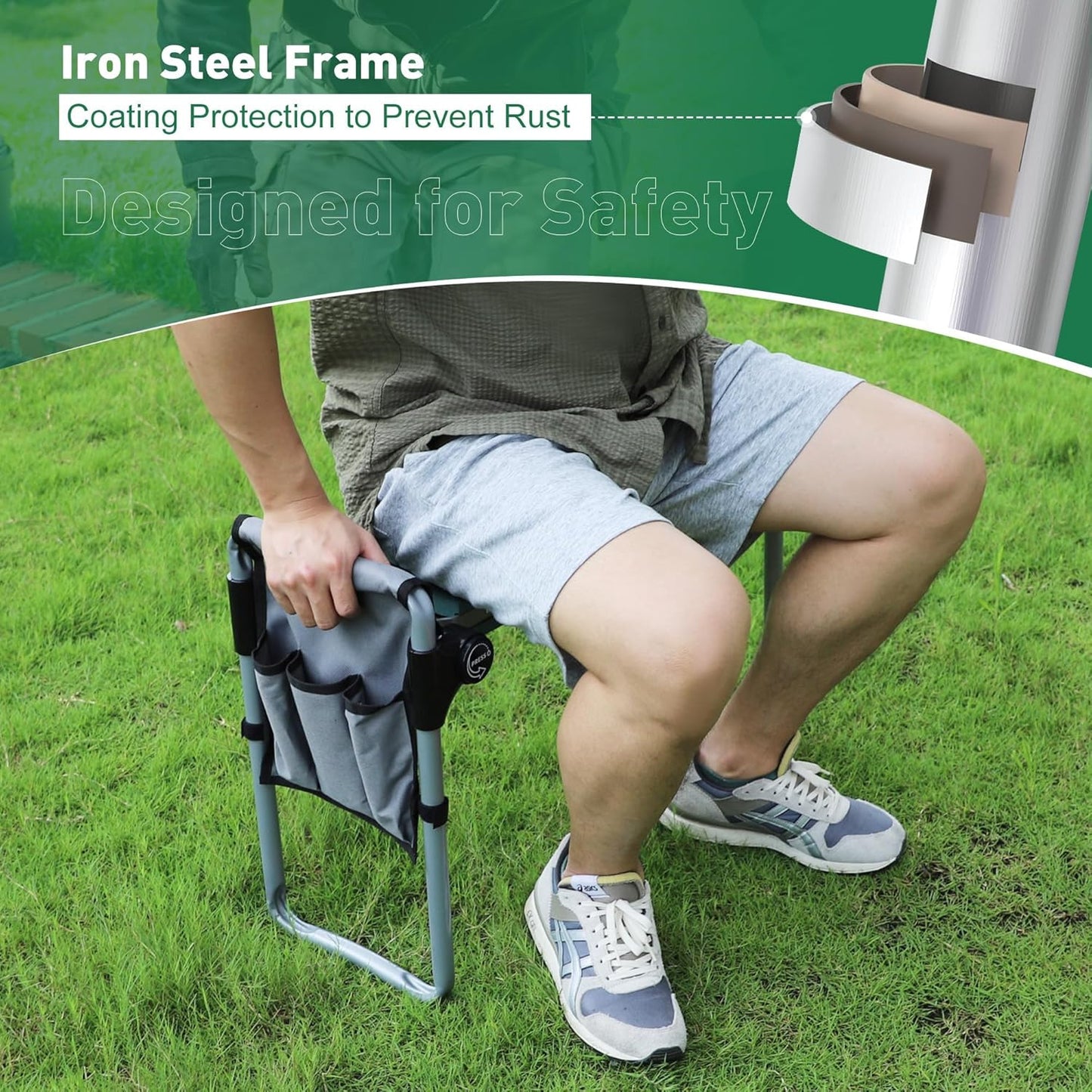 TRY & DO Garden Kneeler and Seat Bench Garden Workseat, Smart Folding Gardening Bench EVA Foam Kneeling Pad Detachable Dual Tool Pouch 2 in 1 Portable Gardening Stools for Back Yard Outdoor Fishing