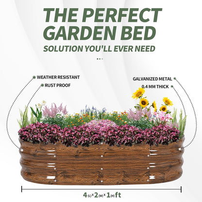 1MORE Galvanized Raised Garden Bed- Planter Garden Boxes Outdoor, Raised Beds for Gardening, 4x2x1ft Metal Garden Bed Kit for Vegetables Flower, Planter Raised Beds with Tools.Grain
