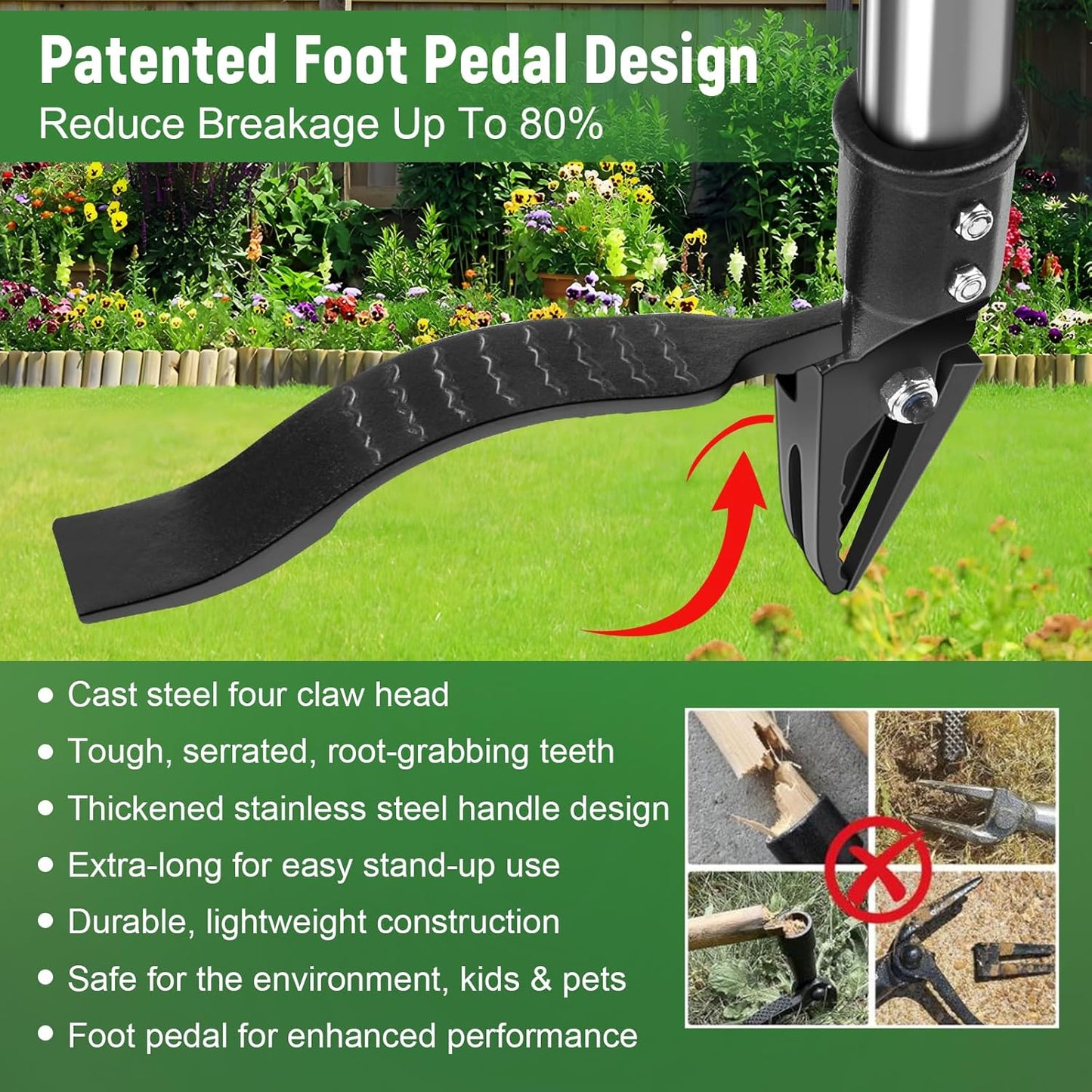 GOXAWEE Weed Puller Tool, 4-Claw Stand Up Weeder with Adjustable 46” Handle for Remove Weeds Without Bending, Pulling or Kneeling
