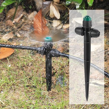 Anti-Drop Drip Irrigation Emitters Sprayer for 1/4" Irrigation Tubing,Double Hole Design Adjustable 360 Degree Sprayer on 6.5" Stake for Garden Irrigation Watering System (25pc-Green Sprayer)