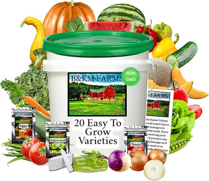 Beginner Survival Seed Vault: 10,000+ Heirloom & Non-GMO Seeds (20 Easy to Grow Varieties) by B&KM Farms
