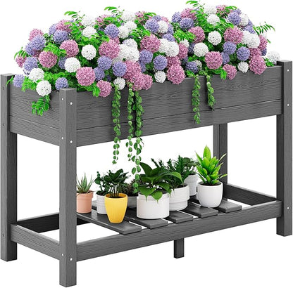 SERWALL Raised Garden Bed, HDPE Raised Bed for Gardening All Weather Use- Grey