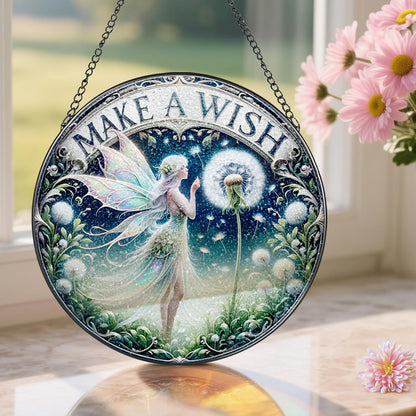 Stained Glass Window Hanging, Pauyadu Fairy Sun Catchers, Stained Glass Suncatcher, Fairy Decor Gifts for Women, Mom, Grandma, Wife, Bestie and Friend - 8 Inch