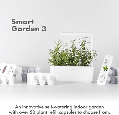 Click & Grow Smart Garden, 3 Pods Indoor Herb Growing System (3 Basil Pods Included)| Easier Than Hydroponics Growing System, Automatic Nutrients, Watering and Grow Light, Noise-free Technology, Beige