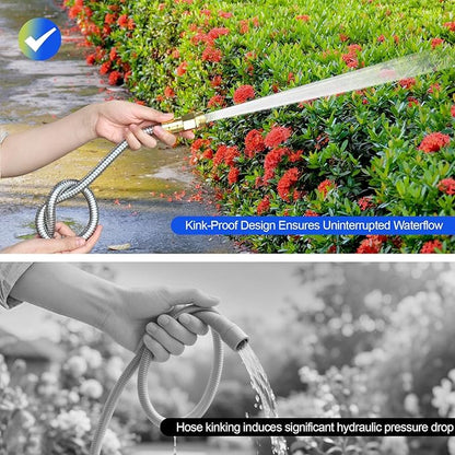 Metal Garden Hose 20 ft – 304 Stainless Steel Water Hose with Brass Fitting, Garden Hoses Flexible, Lightweight, No Kink, Heavy Duty for Outdoor (20 ft)