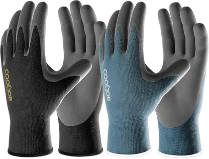 COOLJOB 2 Pairs Micro-Foam Nitrile Safety Work Garden Gloves with Touchscreen Fingers, Lightweight Working for Men’s Sweaty Hands, Non-slip Coated Grip Fits Most Tasks, Large, Blue & Black
