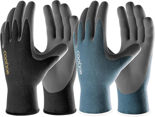 COOLJOB 2 Pairs Micro-Foam Nitrile Safety Work Garden Gloves with Touchscreen Fingers, Lightweight Working for Men’s Sweaty Hands, Non-slip Coated Grip Fits Most Tasks, X-Large, Blue & Black