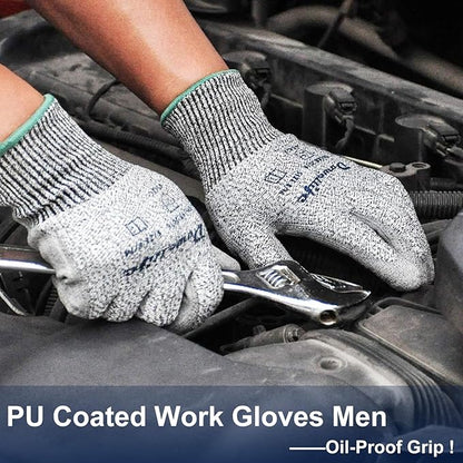 Dowellife Level 5 Cut Resistant Work Gloves for Men & Women, PU Coated Breathable Gardening Gloves, Thin Flexible Firm Grip