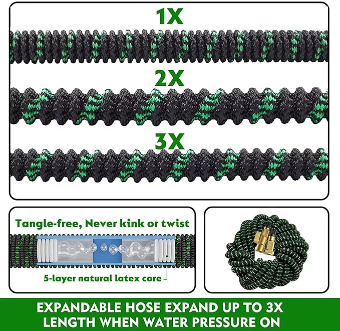 200 ft Expandable Garden Hose-Superior Strength 3750D - 4 -Layer Latex Core Garden Watering Hoses - Expanding Water hoses - Extra Strong Brass Connectors/Storage Bag for Watering