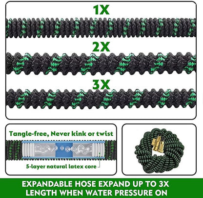 50 ft Expandable Garden Hose with 10 Spray Nozzle - 4 -Layer Latex Core - Heavy Duty Superior Strength 3750D - Expanding Water Hose - Extra Strong Brass Connectors/Storage Bag