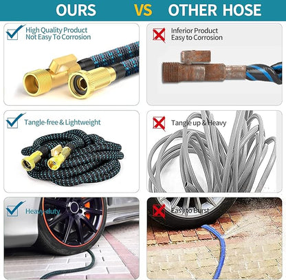 Expandable Garden Hose - 50 ft Expanding Water Garden Hoses, No Kink Lightweight Flexible Hose with 3/4" Solid Fittings and 4-Layer Latex Cores - 50ft Retractable Stretch Car Washing Pipes