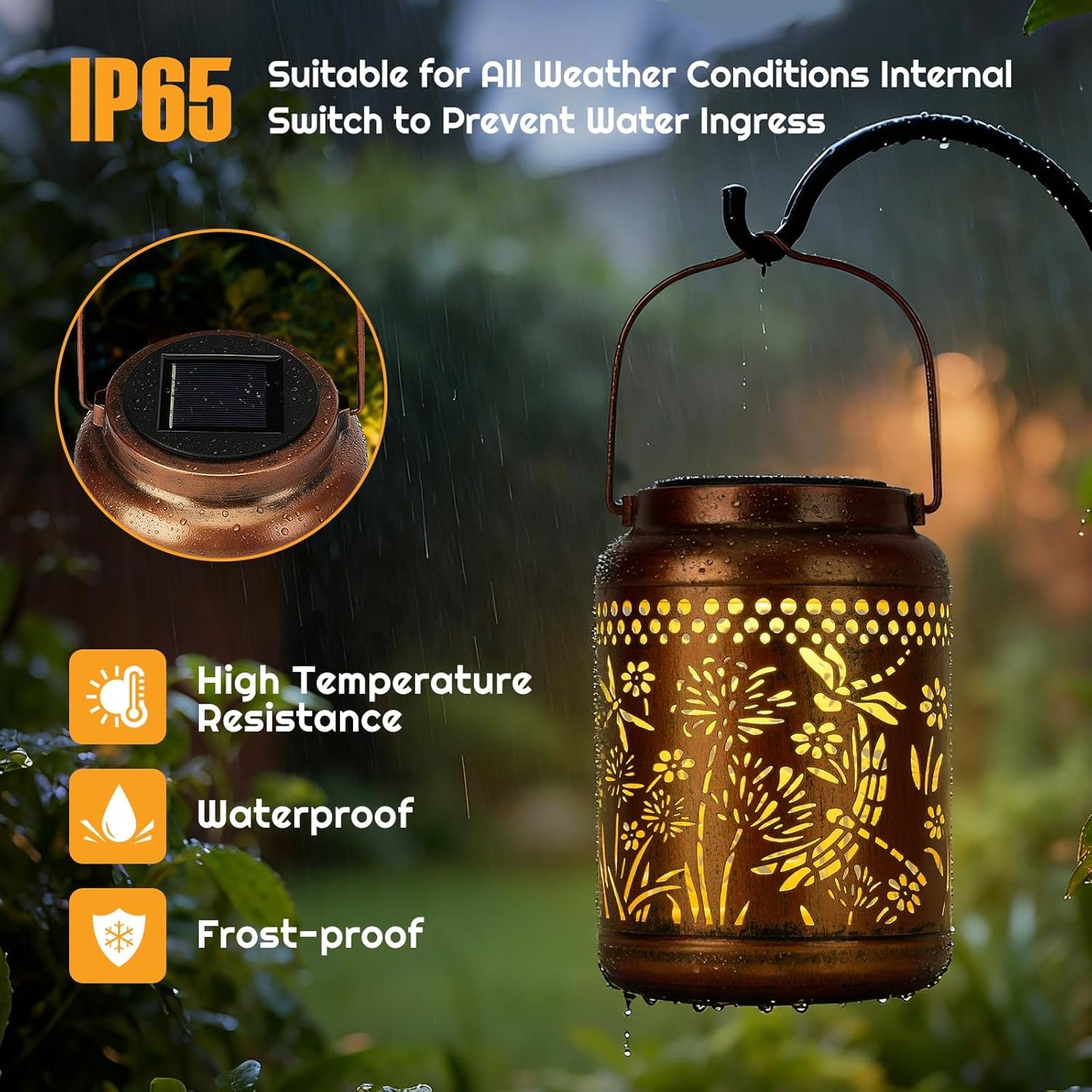 Dragonfly Solar Lanterns Outdoor Waterproof - Dragonfly Garden Decor Hanging Solar Lantern Metal Decorations for Patio Yard Lawn Porch Pathway, Birthday Gifts for Women Mom Grandma