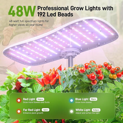 Hydroponics Growing System Kit 15 Pods Misting Herb Garden Indoor Garden Indoor Gardening System 5L Water Capacity 48W Grow Light Gardening Gifts for Women House Warming Gifts New Home (White)