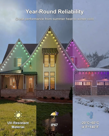 XINKAITE 300ft Permanent Outdoor Lights for House, 2025 Eave Lighting with App/Remote Control, IP67 Waterproof smartlight for Christmas, Halloween, Holiday, Party, Daily(2 Rolls 150FT)