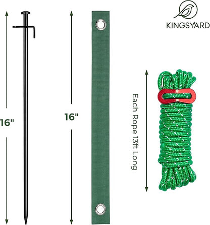 Kingsyard Tree Stakes and Supports, 16 Inch 3 Pcs Steel Heavy Duty Tree Stake Kit for Leaning Young Trees Straightening Kit Against Bad Weather, with 6Pcs Straps & 6Pcs 13ft Anchor Ropes