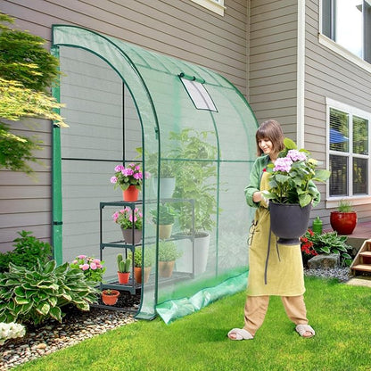Lean-to Greenhouse with 3-Tier Shelves: Ohuhu Portable Walk-in Wall Mounted Green House with Mesh Windows, 79"x39"x83" Large Greenhouses with 2 Roll-Up Zipper Doors Reinforced Structure for Outdoors
