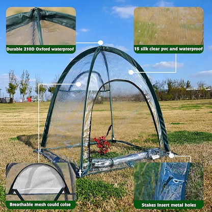 2pcs Quick Set up Mini Greenhouse Portable Small PVC Cover for Garden Flower and Flowerpot Cold Frost Protector Portable Carry Bag with 8 Stakes (PVC (28" L x 28" W x 32" H))