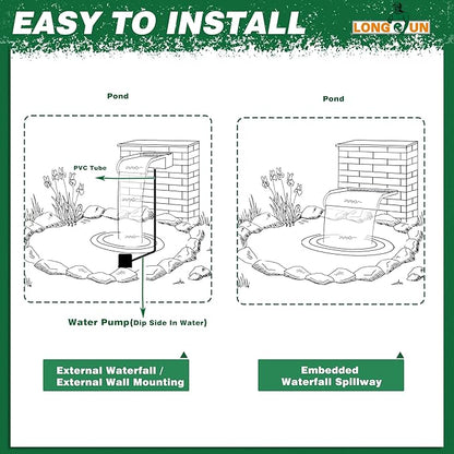 Waterfall Pool Fountain, LONGRUN Stainless Steel Waterfall Spillway for Pools and Ponds - 11.8" Wide Decorative Water Feature for Swimming Pools, Koi Ponds, and Garden