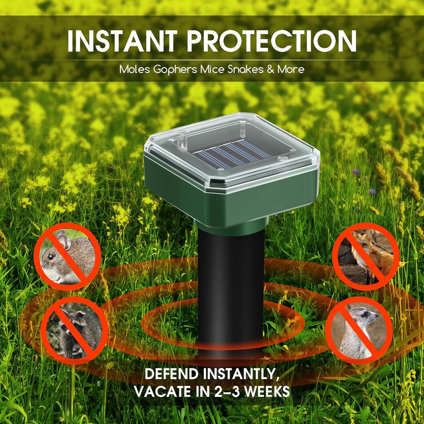 Mole Repellent Solar Powered, 8 Pack Gopher Repellent Ultrasonic Mole Stakes Spike Deterrent for Yard, Solar Rodent Repeller Outdoor,Get Rid of Vole Groundhog Chipmunk Snake Rodent Lawns Gardens Farms