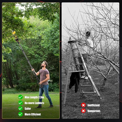 Electric Pruning Shears Cordless with 8FT Pole, Max Cutting Diameter 2 inch(50mm), 21V 2*2Ah, 1000w Brushless Motor, Working time 6-10 h, Electric Pruning Shears Suitable for Gardens, Orchards, Farms