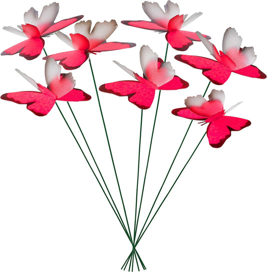 Handmade Butterfly Garden Stakes – Set of 7 Glowing Pink Decorative Butterflies Idea for Garden & Nature Lovers – Outdoor & Indoor Garden Decor – Air Aquarium Handmade by Kushner