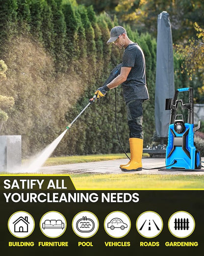 Pressure Cleaner 5000 PSI 3.0 GPM Adjustable Pressure, High Power Cleaner with 33ft Pressure Hose, 4 Nozzles and 500ml Foam Cannon for Cars/Fences/Driveways/Patios/Home Cleaning (Blue)