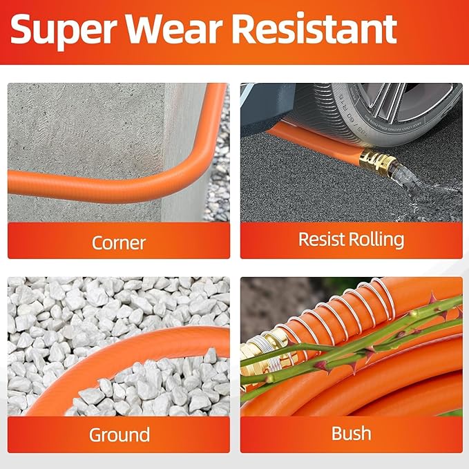 SPECILITE Garden Water Hose 150 ft x 3/4 in Heavy Duty, Flexible and Lightweight, Burst 600 psi, Kink-less Hybrid Rubber Pipe for Backyard, 3/4'' Brass Fittings, Orange