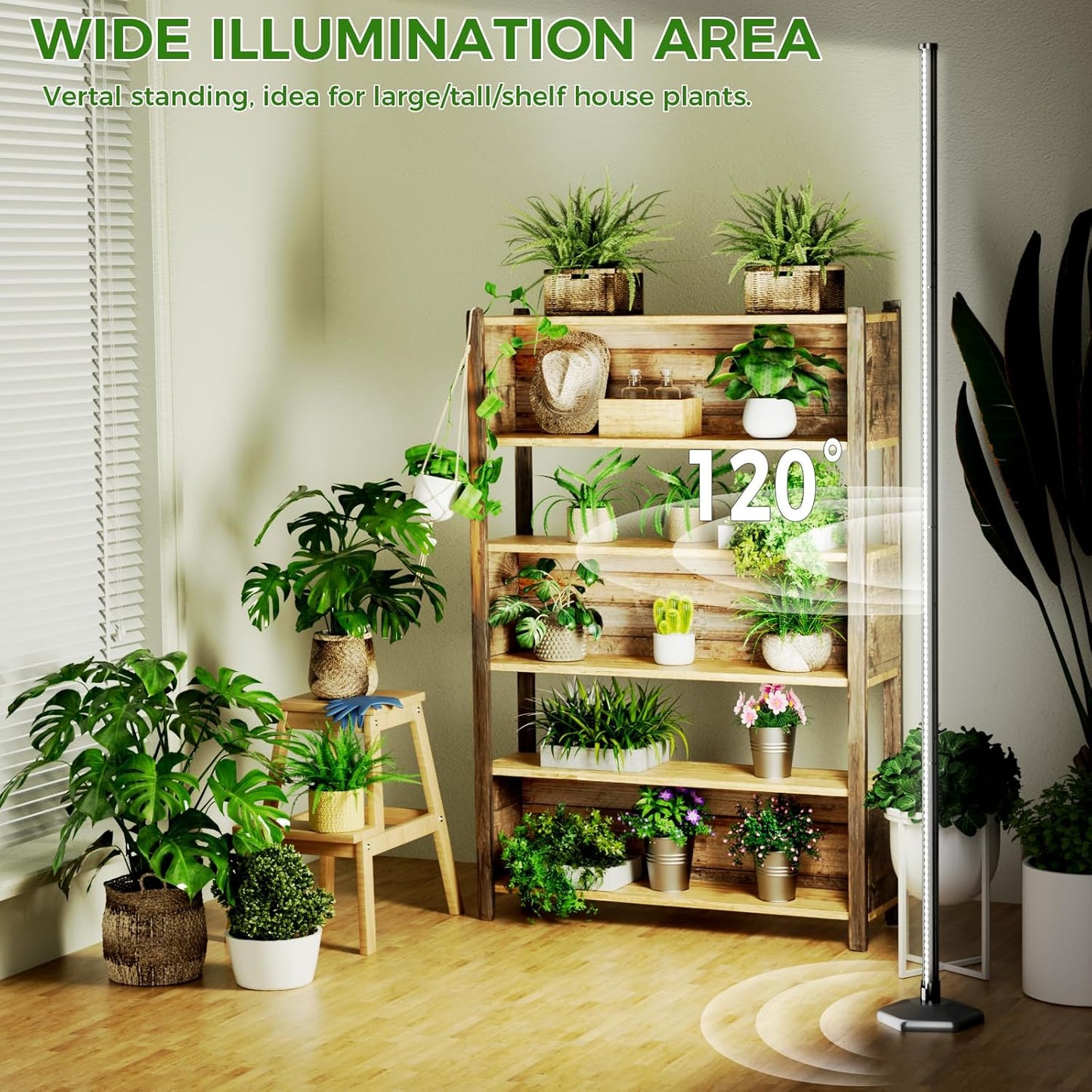 2PCS Grow Lights for Indoor Plants, 384 LEDs 42W Vertical Full Spectrum Grow Light 65 Inch Standing Grow Lights with Timer 3 Light Modes 5-Level Dimmable Wide Coverage