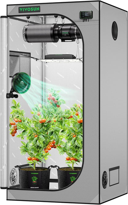 VIVOSUN G336 36"x36"x72" Grow Tent, 3x3 FT Advanced Gray Mylar Tent with 19mm Poles, Observation Window and Floor Tray for Hydroponic Plants for VS2000/VS3000
