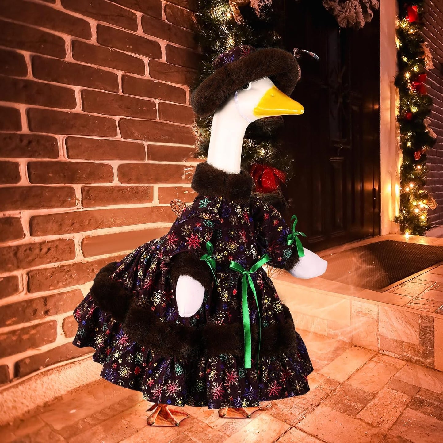 Suzile Christmas Porch Goose Outfit Winter Costume for 23" High Cement or Plastic Goose Clothes for Yard Lawn Outdoor Garden Patio Concrete Duck Statue for Winter Snowflake Xmas Dress Holiday Decor