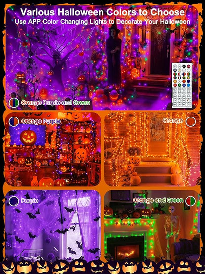 Smart LED Halloween String Lights with Remote & App 132FT 400LED, Waterproof RGB Dimmable Clear Wire Christmas Lights, Color Changing Christmas Tree Light Outdoor Indoor with Timer for Halloween Decor