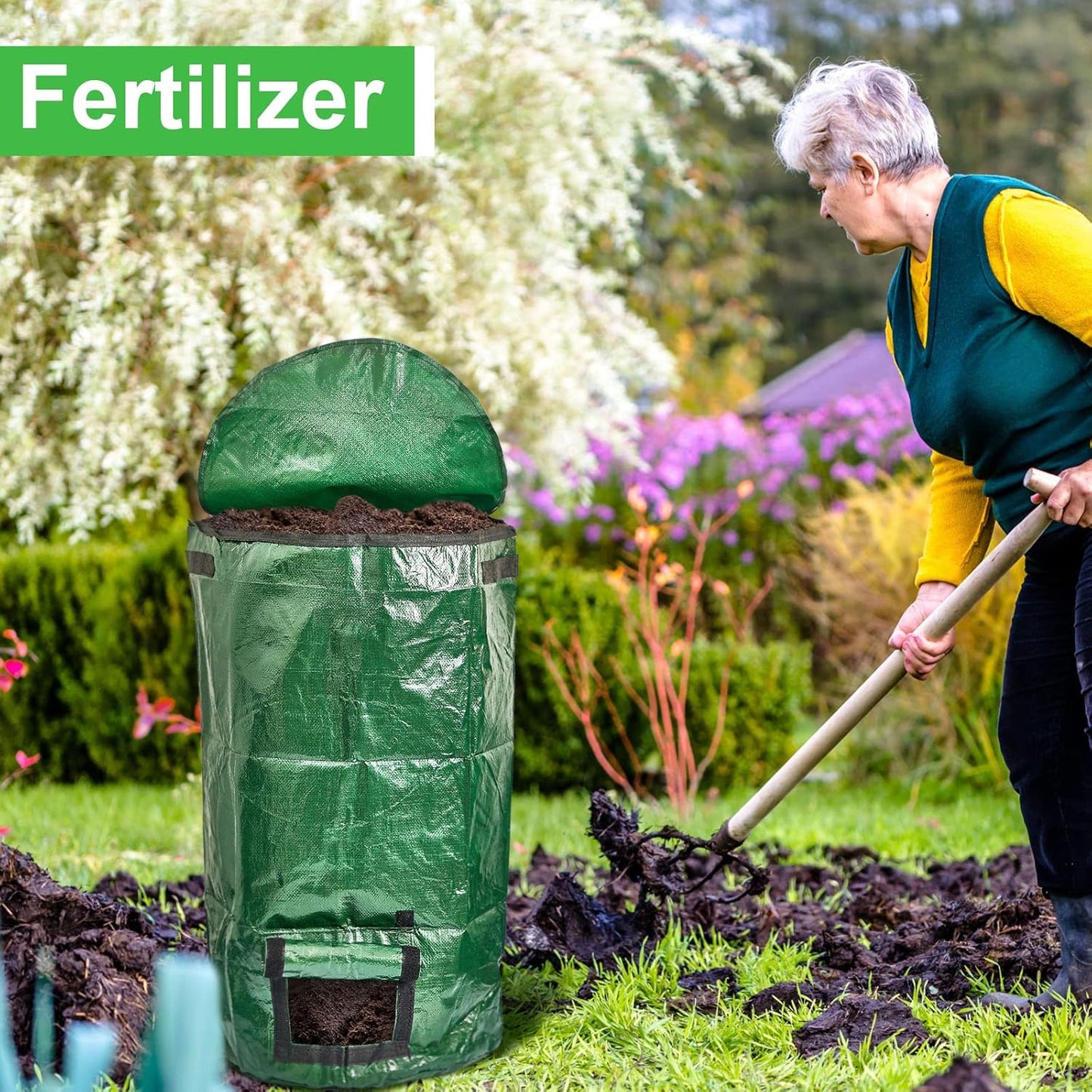 Ctosree 4 Pieces Compost Bin Bags Large 34 Gallon Reusable Yard Waste Lawn Bags Heavy Duty Garden Composting Garbage Can Outdoor Container with Zipper Lid and Handles for Loading Leaf Trash