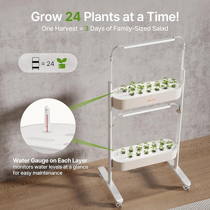 SUNCOZE 2-Tier Hydroponics Growing System Kit with 24 Pods – Full Spectrum Grow Lights, Hydroponic System equipped with smart controller, Indoor Herb Garden Kit for Vegetables, Herbs, Fruits & Flowers