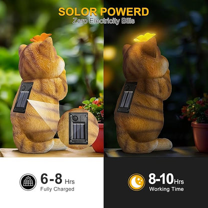 Solar Garden Decor Outdoor Statues Cat - Lawn Decor Statue for Patio, Balcony, Yard Ornament - Unique Gifts for Housewarming, Birthday, Christmas (Yellow)