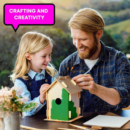 Neliblu 2 Pack Birdhouse Kits for Kids - 6.1" x 5.9" x 3.0" - DIY Craft and Garden Decoration, Pre-cut, Easy to Assemble for Birdwatchers - Includes Paints, Brushes, Birdhouse Kits for Adults to Build