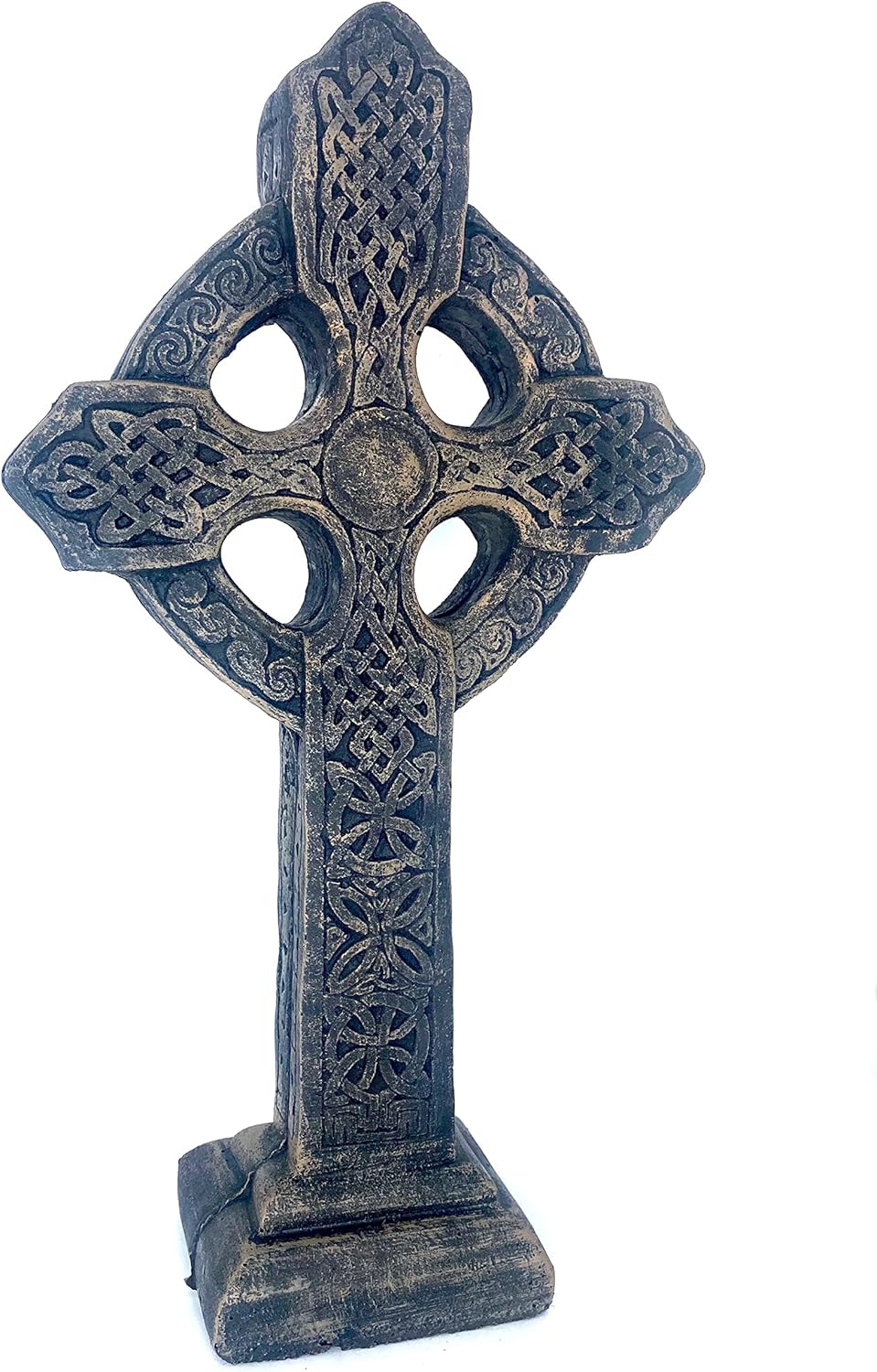 Solid Rock Stoneworks Cross on Base Decorative Stone Statue 16in Tall Autumn Brown Color