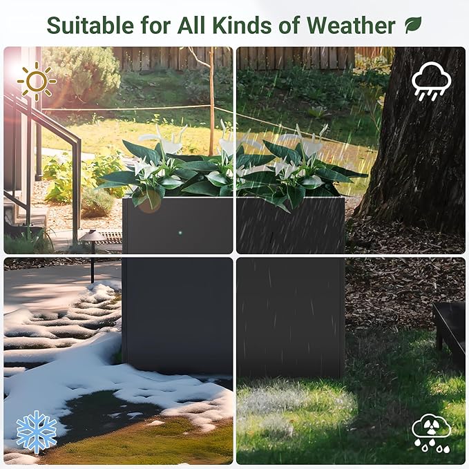 Metal Planter Box 36” x 12” x 26”, Heavy Duty Tall Black Planter with Removable Insert Shelf for Porch, Garden, Patio, Yard