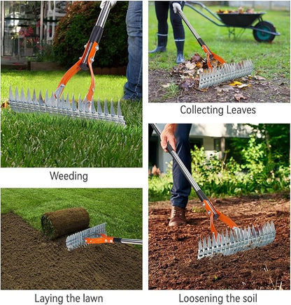 Thatch Rake for Lawns, Yofidra 15" Heavy Duty Metal Dethatcher Rake with 5FT Handle, 70’’ Adjustable Manual Thatcher with 19-Tine for Lawn Loosening Soil, Yard and Removing Dead Grass