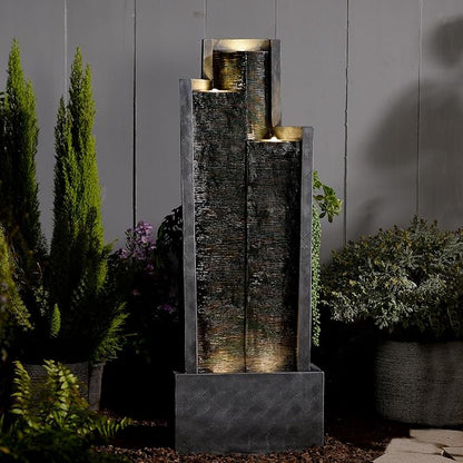 Modern Indoor Water Fountain,49.6" H Outdoor Garden Water Fountains Cascading Floor - Standing Tall Waterfall Outdoor Feature with LED Lights for Patio, Backyard, Deck, Porch and Home Art Decor