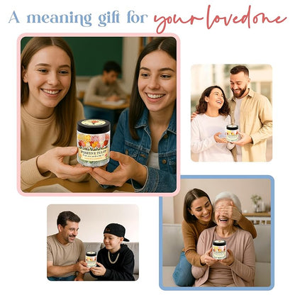 Positive Tulip Jar With 60 Affirmation Cards – Inspirational Gifts And Teacher Desk Decor, Tulips Flowers Themed Gifts For Women, Stress Relief And Daily Positivity, Staff Appreciation Gifts