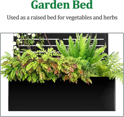 Metal Raised Garden Bed with Trellis, 2 in 1 Trellis with Planter Box & Privacy Screen for Climbing Plants, Vine, Outdoor Standing Flower Beds with Drainage Holes, 35.4"L x 15.7"W x 70.9"H, Black