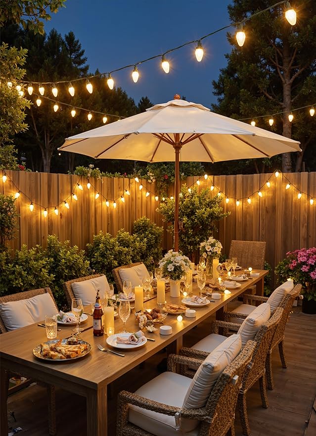 Brightown C9 Christmas Lights Outdoor, 114FT 150 LED Warm White String Lights with Timer, 8 Modes, Plug-in UL Listed Waterproof Connectable Christmas Tree Lights for House, Roof, Garden, Patio Decor