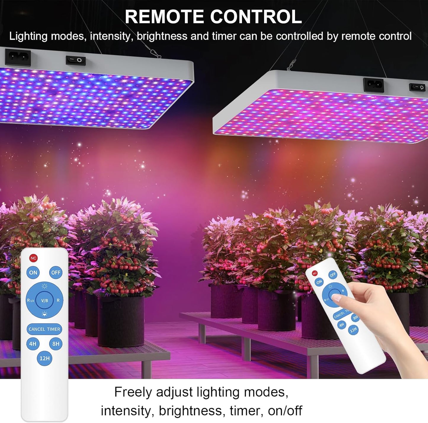 Remote Control LED Grow Light for Indoor Plants, Full Spectrum Plant Light for Indoor Growing with 3 Lighting Modes, Stepless Dimmable Hanging Grow Lights with High Yield Diodes for Seedlings Veg