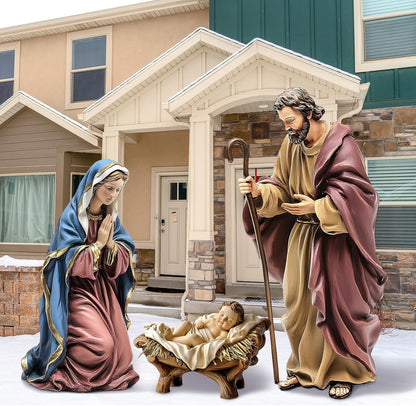 Shimeyao 3 Pcs Metal Christmas Outdoor Nativity Scene Set 48.8 Inch Large Christmas Holy Family Nativity Scene Decorations Includes Stakes Jesus Joseph Mary for Xmas Holiday Garden Decor