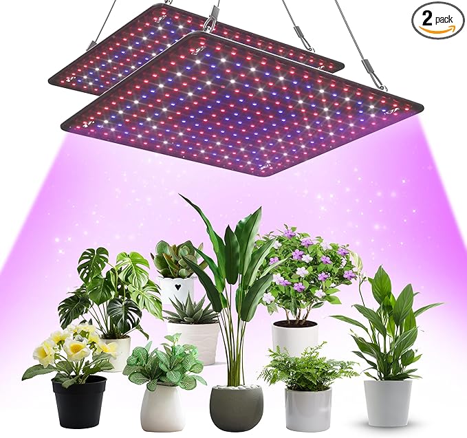 2 Pack LED Grow Light Panel 200W Lamp for Indoor Plants, Full Spectrum with White Blue Red UV IR LEDs for 4x4ft Coverage Grow Tent Greenhouse Veg and Bloom Seedlings Hydroponics