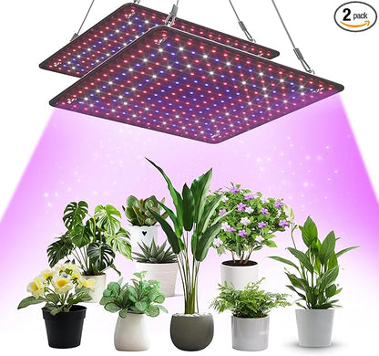 2 Pack LED Grow Light Panel 200W Lamp for Indoor Plants, Full Spectrum with White Blue Red UV IR LEDs for 4x4ft Coverage Grow Tent Greenhouse Veg and Bloom Seedlings Hydroponics