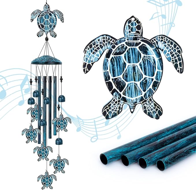 Sea Turtle Wind Chimes for Outside, Large Turtle Garden Decor, Unique Sea Animal Decor for Mom, Grandma, 40" Outdoor Windchimes for Lawn, Porch, Patio, Yard, Christmas