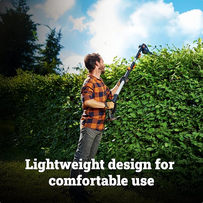 WORX WG252.9 20" 20V Cordless Hedge Trimmer, Pole Hedge Trimmer Reaches up to 12 Inches with Extended Pole, Electric Bush Trimmer with 180° Rotation Head, Battery & Charger Not Included