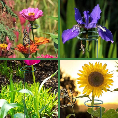 HiGift 20 Pack 24 Inch Plant Support Stakes, Single Stem Flower Support Stakes and Rings for The Garden, Metal Garden Stakes for Tall Plant Vegetables Amaryllis Orchid Lily Sunflower Rose Narcissus